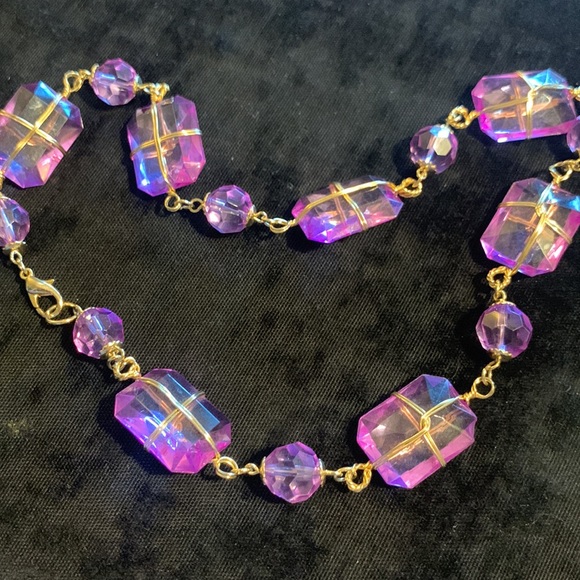 CHUNKY FAUX COSTUME AMETHYST NECKLACE PURPLE - Picture 6 of 11